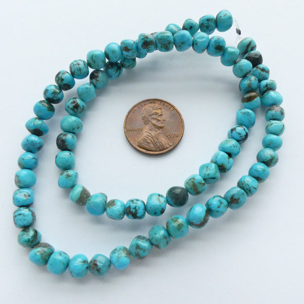 Turquoise, Freeform Nuggets, American, 6mm on 16" Strand
