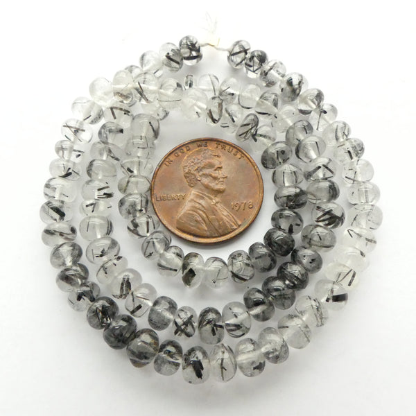 Tourmalined Quartz, Faceted Rondelles, 4mm on 16-inch Strands