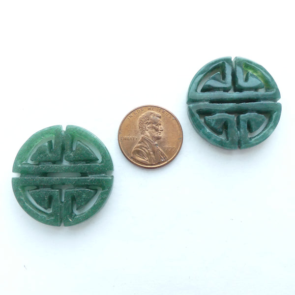 Jade Pendant, Carved Double Happiness, 28mm Diameter, Sold Indidually