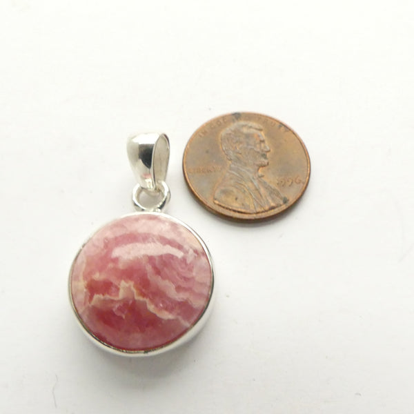 Rhodochrosite and Sterling Silver Pendant, Round 18mm Diameter with Large Bail