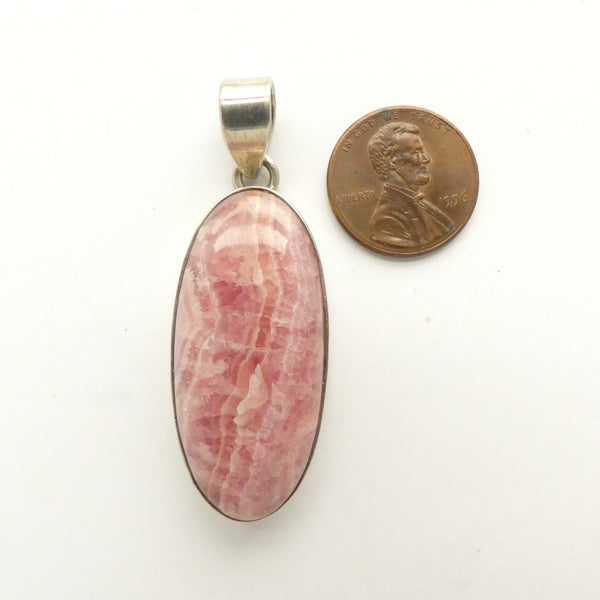 Rhodochrosite Pendant, Oval Set in Sterling Silver, 52x19mm