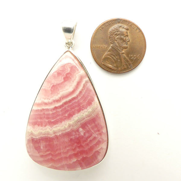 Rhodochrosite Pendant Set in Sterling Silver, Teardrop 52x30mm