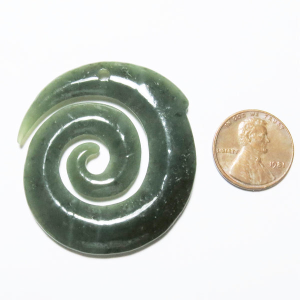 Jade Pendant, Maori Style Spiral, Nephrite, 1.75 inches in Diameter
