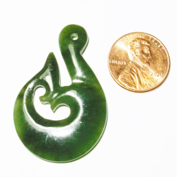 Jade Pendant, Maori Style, Nephrite, 1.75 inches Tall