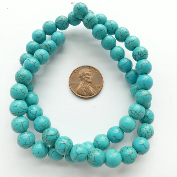 Magnesite Dyed Turquoise, 8mm Round on 16-inch strands
