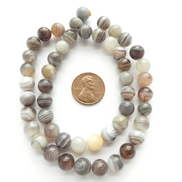 Botswana (Banded) Agate, Round, 8mm on 16" Strands