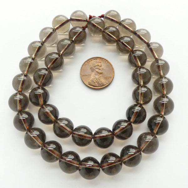 Smoky Quartz, 10mm Round on 16-inch strands