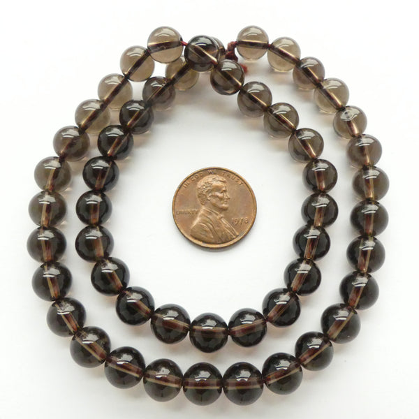 Smoky Quartz, 8mm Round on 16-inch strands
