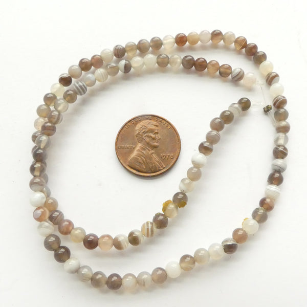 Botswana (Banded Agate) Round, 4mm on 16" Strand