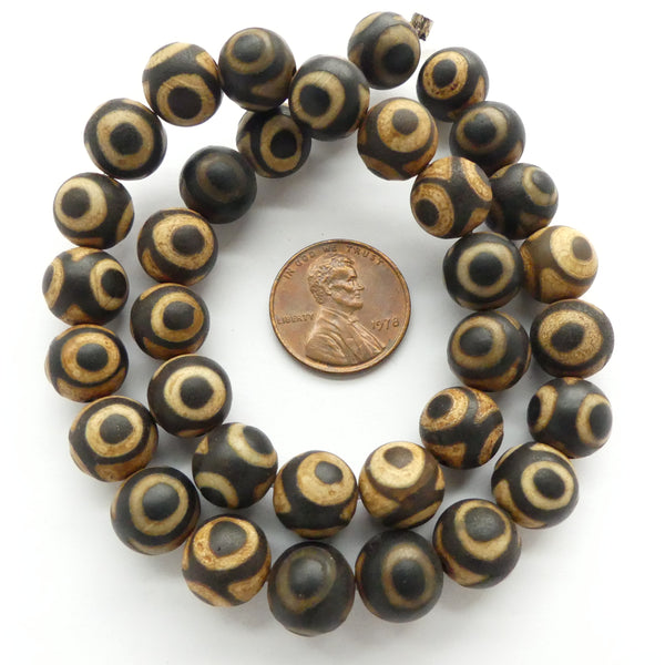 Agate, Antique-Look Matte Eye Beads, Round, 10mm on 14" Strands