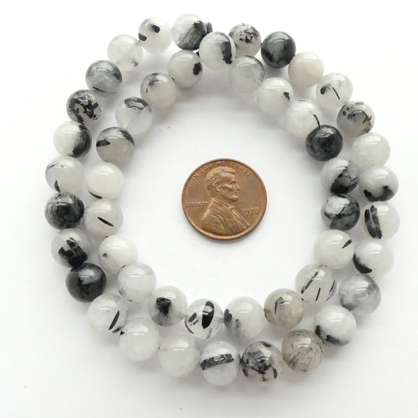 Tourmalined Quartz, Round 8mm on 16-inch Strands