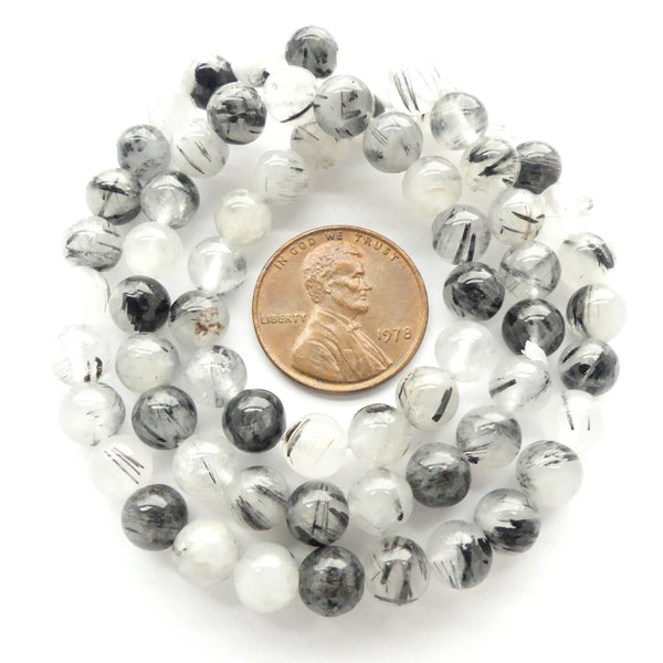 Tourmalined Quartz, Round 6mm on 16-inch Strands