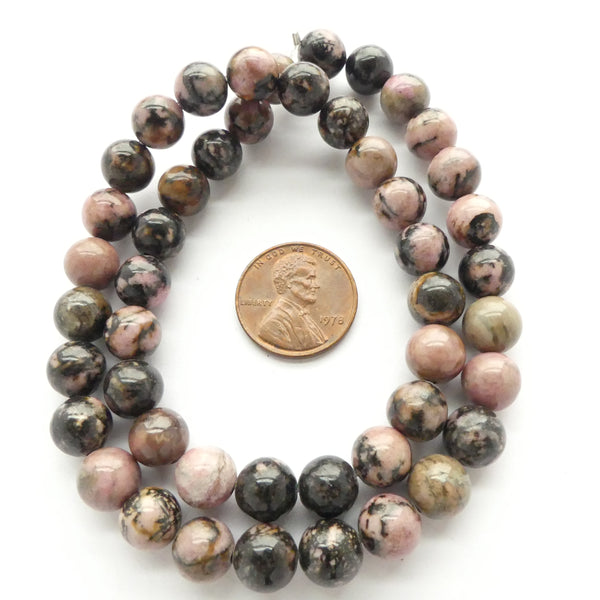 Rhodonite, Round 8mm on 16-inch Strands