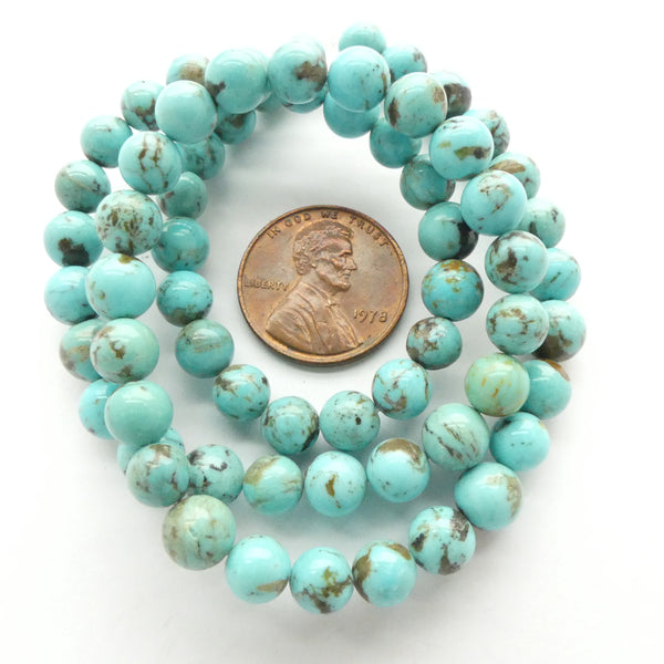 Turquoise, Beads, Round Natural American Turquoise, 6mm on 16-inch Strands