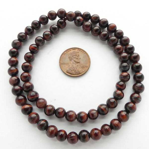 Red Tiger Eye, Round 6mm on 16-inch Strands