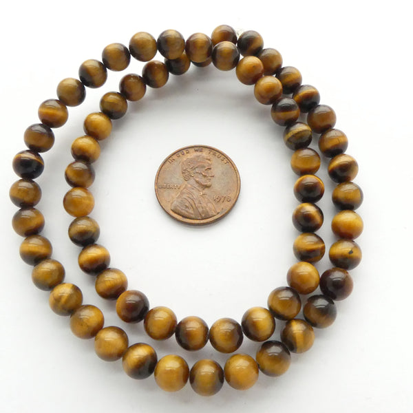 Tiger Eye, Round 6mm on 16-inch Strands