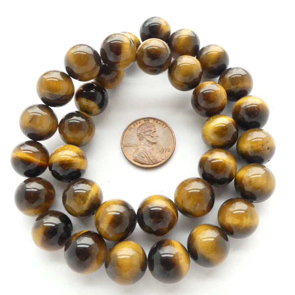 Tiger Eye, Round 12mm Beads on 16-inch Strand