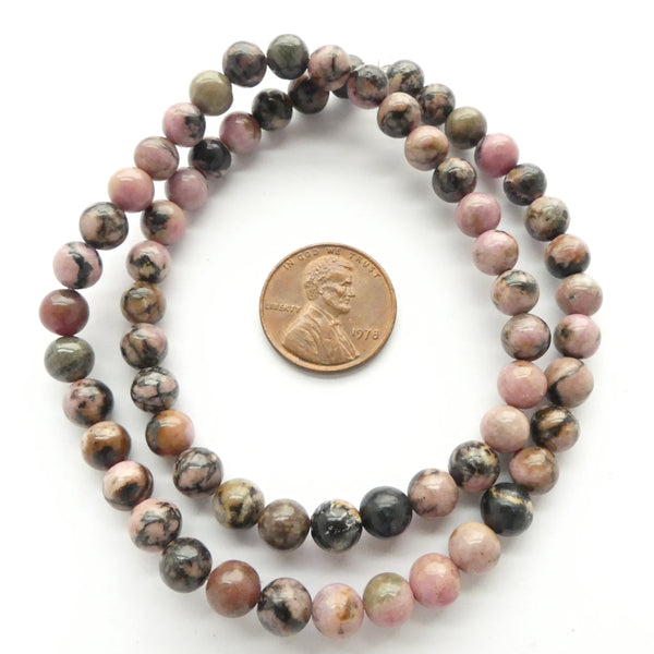 Rhodonite, Round 6mm on 16-inch Strand