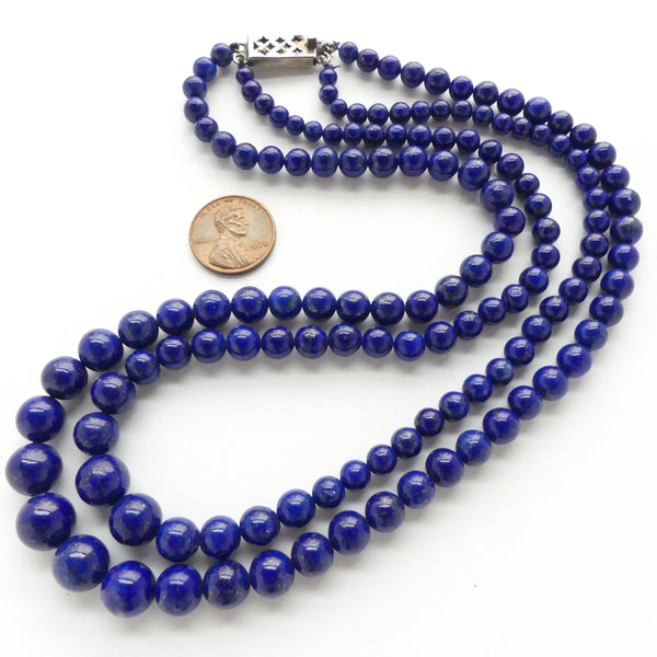 Lapis Lazuli Round, Double Strand Graduated Necklace, 19 Inches