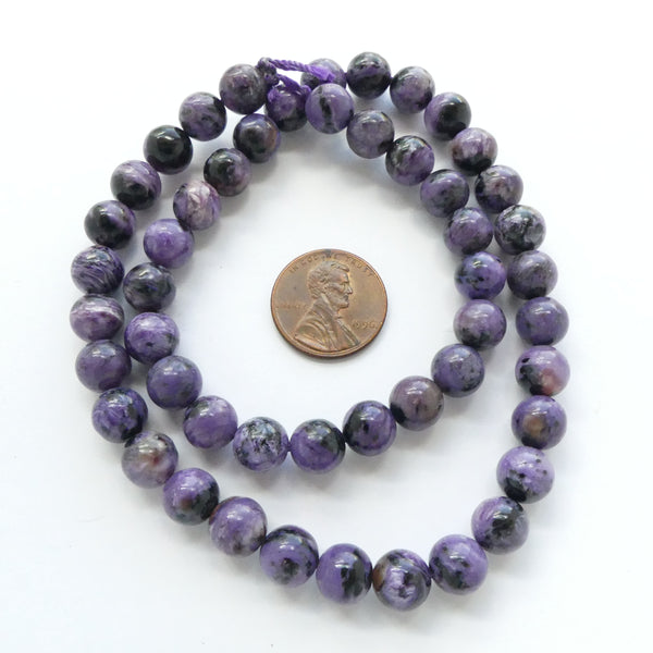 Charoite, Round 8mm Beads on 16-inch Strands