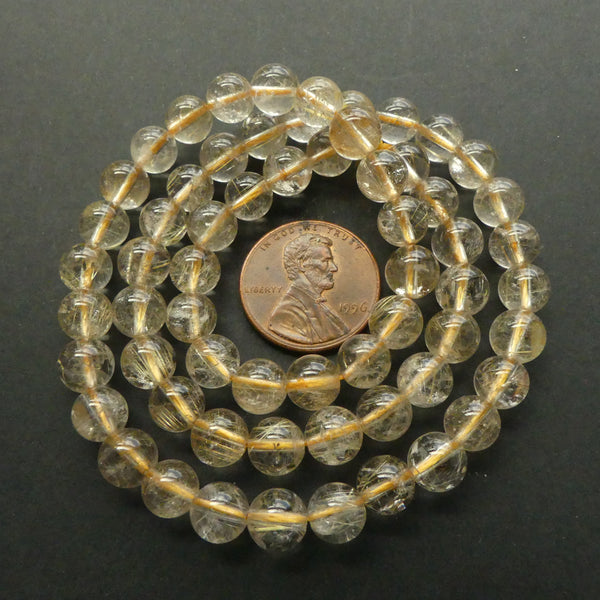Rutilated Quartz, Round 6mm Beads on 16-inch Strands