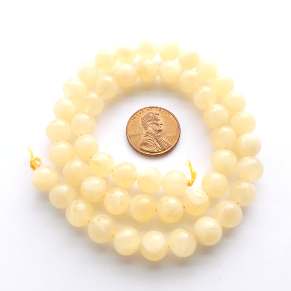 Yellow Calcite, Round 8mm on 16-inch Strands