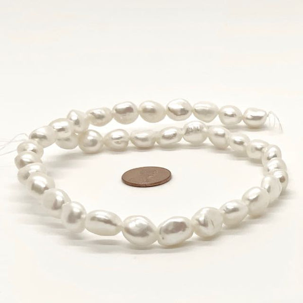 Pearls, White, Baroque 10mm on 16-inch Strands