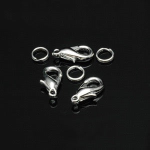 Clasp, Silver Tone Lobster, with Split Rings, 15mm, Set of 3