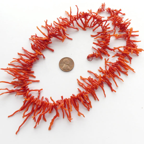 Coral, Mediterranean Long Delicate Branches, Red, 19.5 inch Strand
