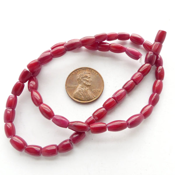 Coral, Asian Dyed Deep Red, Oval 6x5mm Beads on 15-inch Strand