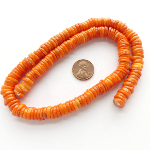 Coral, Asian, Dyed Orange, Slices 3x10mm on 17.5-inch Strand