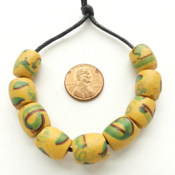 Yellow Antique Venetian Lampwork, Designer Set of 9 Matched Beads