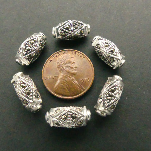 Marcasite, Elaborate Cornerless Rectangle Shapes, 15x7mm, Sold Individually