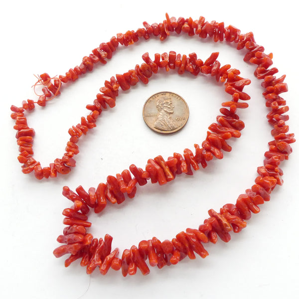 Coral, Mediterranean, Red Graduated Small Branches, 21-inch Strand
