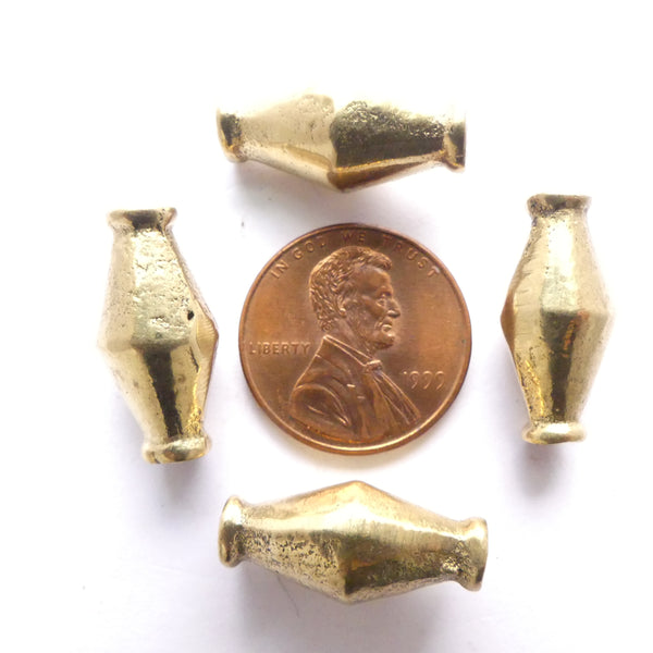 Brass, Smooth Collared Bicones, 20x10mm, Sets of 4