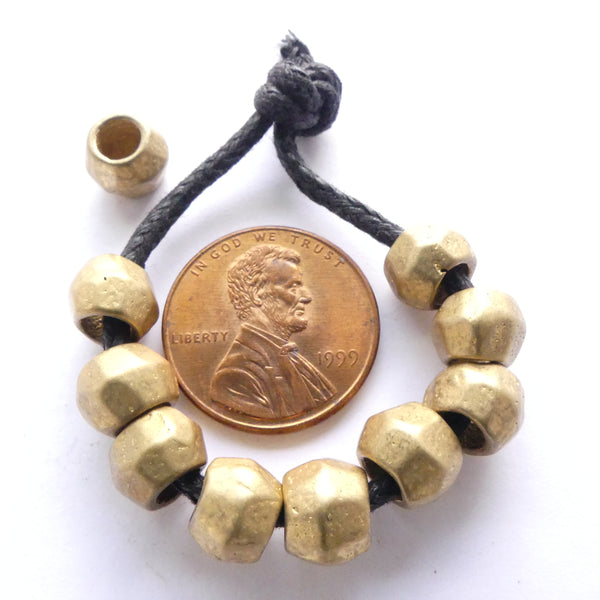 Brass, African Inspired Cast Large Hole Beads 6x8mm, Sets of 10