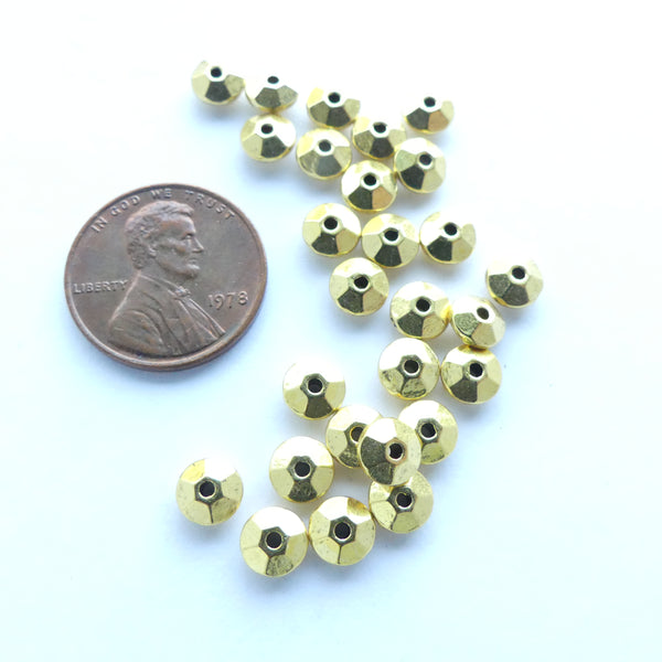 Cast Gold-tone Faceted Rondelles, 3x6mm, Pkg of 30 grams