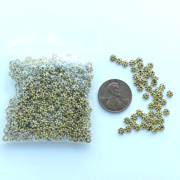 Cast Gold-tone Granulated-look Mini Spacers, 2x4mm, Pkg of 30 grams
