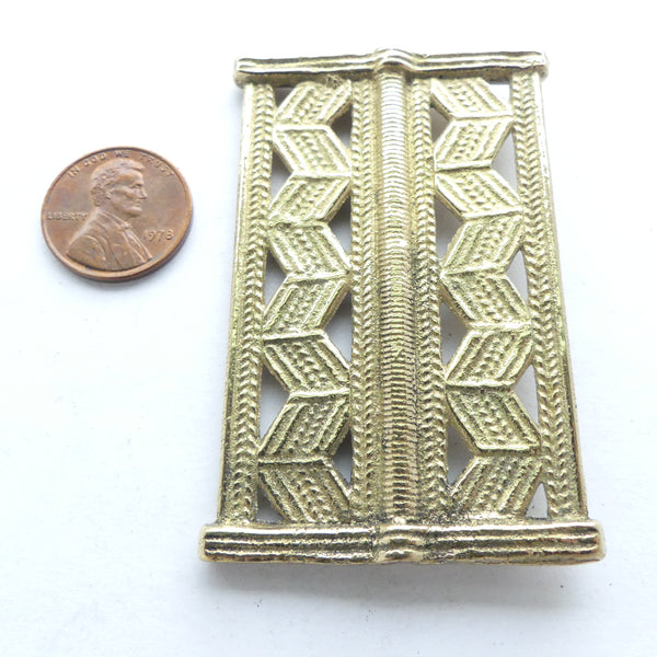 Brass, African Inspired Rectangle Bead/Pendant, 65x40mm