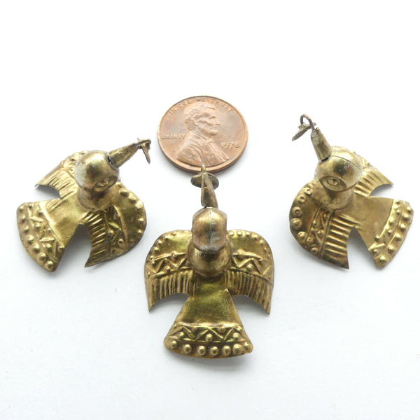 Brass, Peruvian Small Bird Pendants, 30x22mm, Set of 3