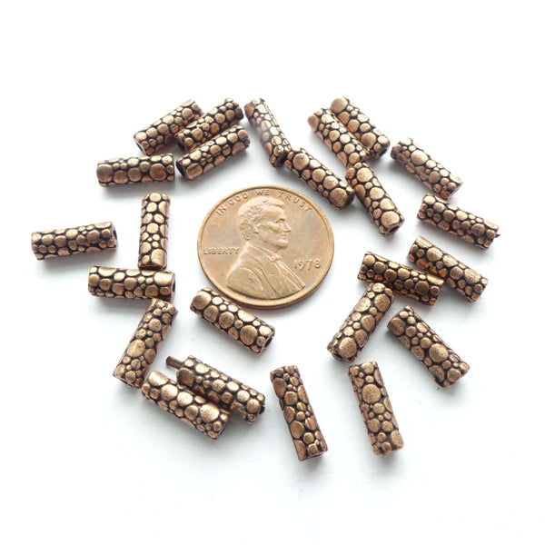 Cast Copper Snakeskin Pattern Tubular Beads, 10x4mm, Set of 4