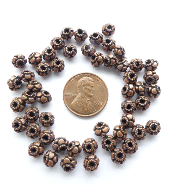 Cast Copper, Small Collared Rounded Beads , 5x6mm, Set of 10