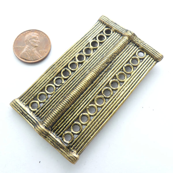 Brass, African Inspired Large Rectangular Bead, 65x35mm
