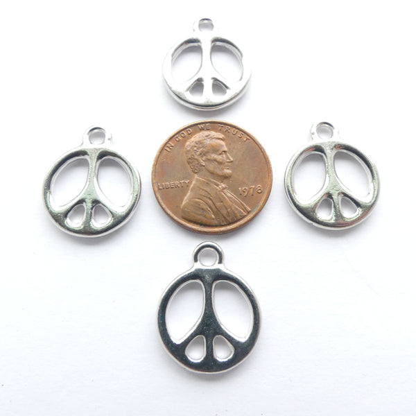 Tierracast, Peace Sign Charm, Silver-plated Pewter, 18mm, Set of 4