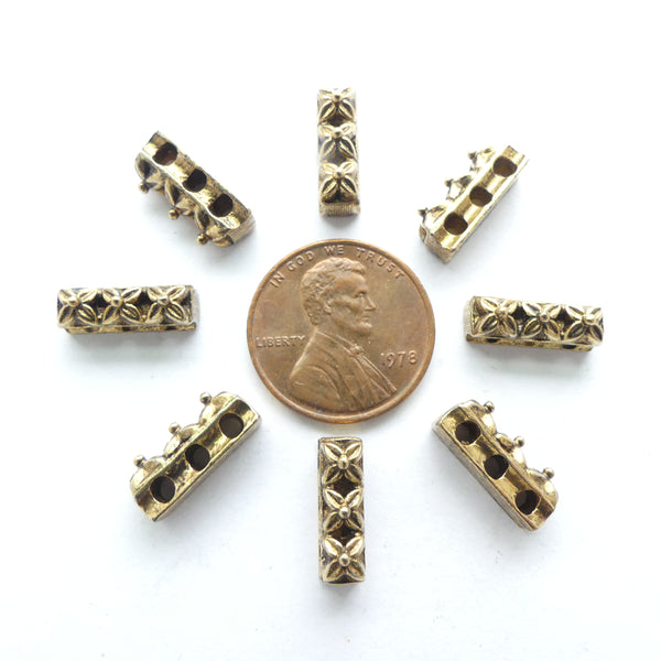 Spacer Bars, Brass, Cast Antiqued Three-hole, 4x13mm, Sold Individually