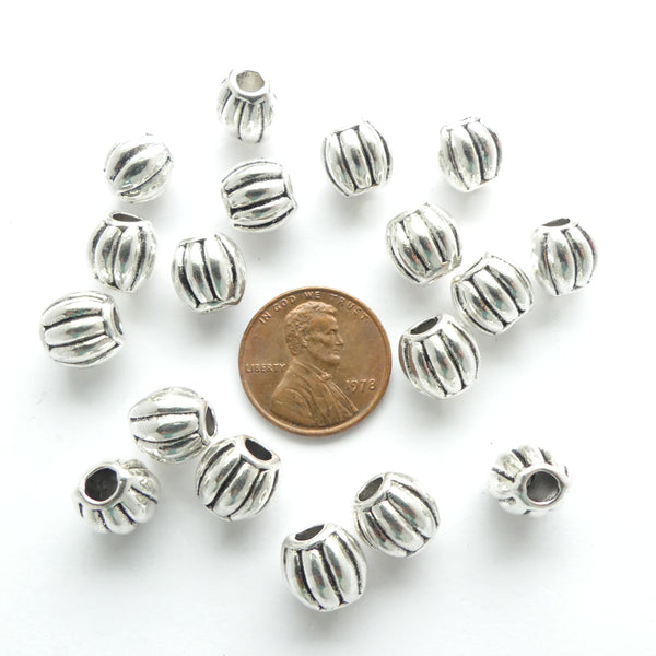 Cast Silver-Tone Large Hole Melon Beads, 9x9mm, Set of 8