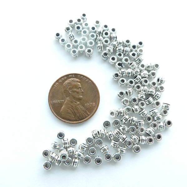 Cast Silver-tone Micro-beads 2x3mm, Pkg of 30 grams