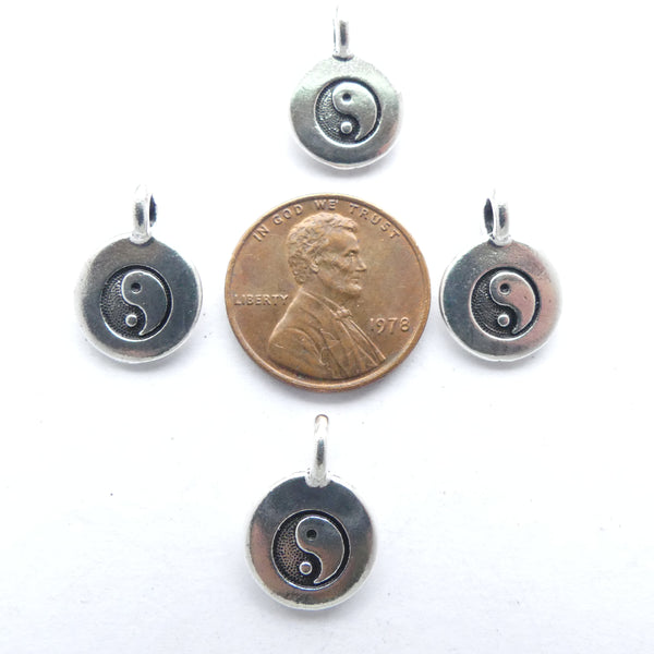 Yin Yang Charms, Silver-Plated Pewter, 12mm Diameter, Set of 4