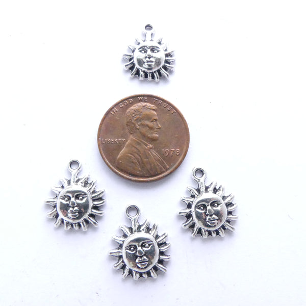 Cast Antiqued White Metal Sun Charms, Set of 8, 15mm including loop