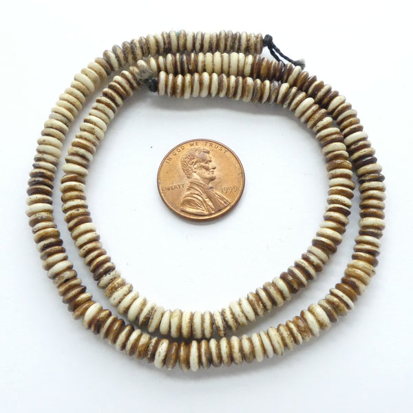 Bone, Small Rondells, Antiqued, 5mm Diameter on 16.5" Strands